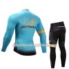 Set Wielershirt Lange Mouw + Fietsbroek Lang 2017 Astana Pro Team Kids N001
